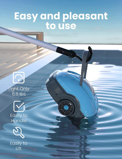 Cordless Robotic Pool Cleaner - Automatic Vacuum with Powerful Suction, IPX8 Waterproof, Dual-Motor, and 180Μm Fine Filter for Above/In Ground Flat Pools up to 525 Sq.Ft (Blue) 