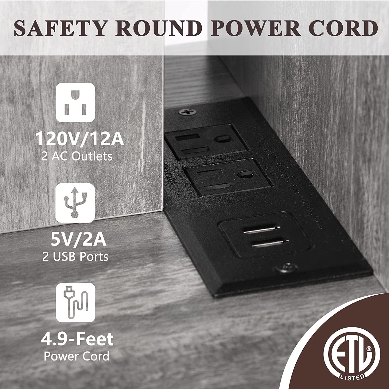 Compact Grey End Table with Integrated Charging Station, USB Ports and Outlets - Slim Side Table for Small Spaces, Ideal for Living Room, Bedroom, or Sofas