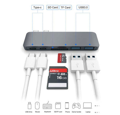 USB Type C Hub with TF SD Card Reader, 3.0 Adapter, and PD Power - USB C Hub Dock - Apple-Compatible 