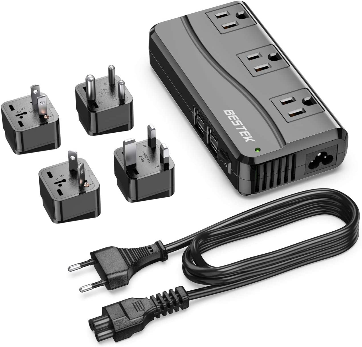 Voltage Converter and Travel Adapter with USB Charging Ports and Multiple Plug Options for Worldwide Use