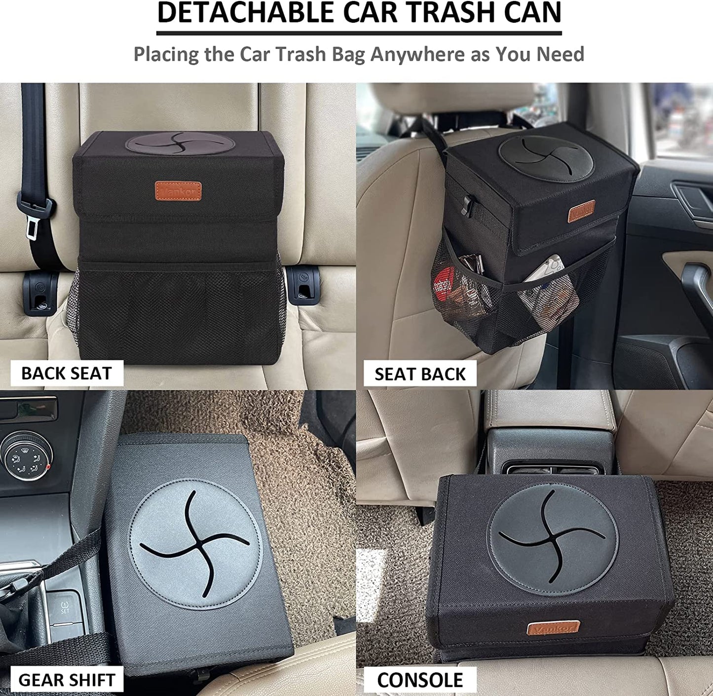 Automotive Trash Can for Cars,  Waterproof & Leak Proof Car Garbage Bin, Hanging Design - Sleek Black Color