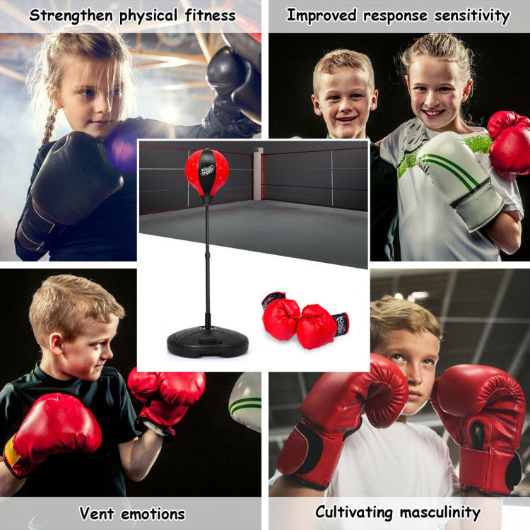 Children's Adjustable Freestanding Punching Bag Toy Set with Boxing Gloves