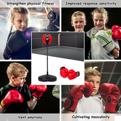 Children's Adjustable Freestanding Punching Bag Toy Set with Boxing Gloves