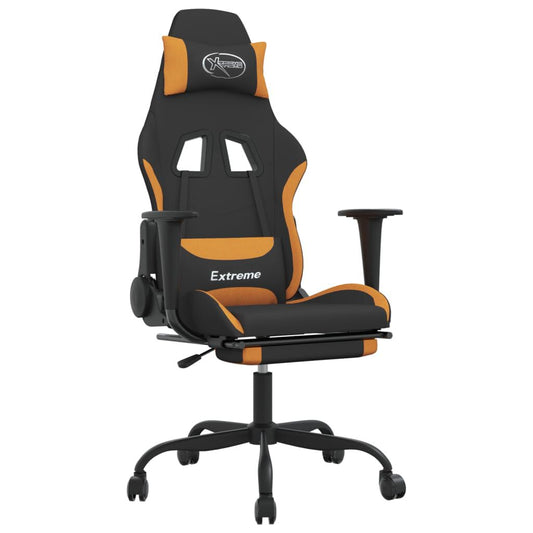 Ergonomic Gaming Chair with Adjustable Footrest - Black and Orange Fabric