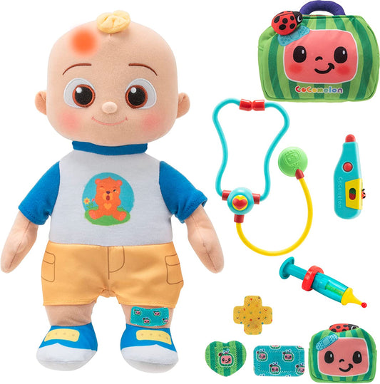 Cocomelon Boo Boo JJ Deluxe Feature Plush - Complete with Doctor Checkup Bag, Bandages, and Care Accessories for JJ - Includes 9 Total Accessories - Exclusively on Amazon"
