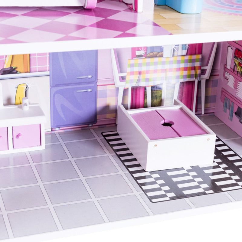 28-Inch Dollhouse with Furniture in Elegant Pink Design