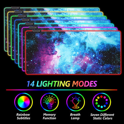 Extended RGB Gaming Mouse and Keyboard Pad with Non-Slip Rubber Base, 14 Lighting Modes, Waterproof Soft Desk Pad - 35.4 X 15.8 Inches