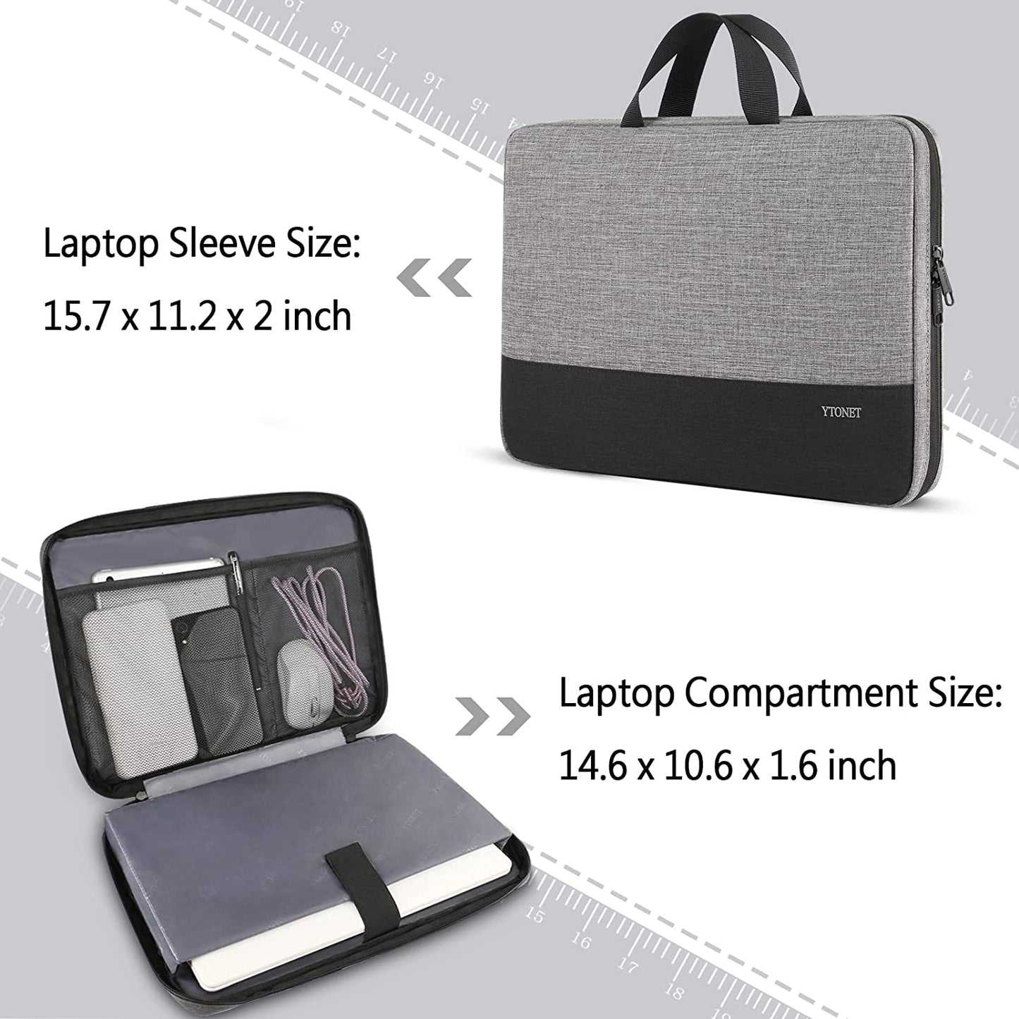 15.6 Inch TSA Laptop Sleeve - Water Resistant and Durable Computer Carrying Case for HP, Dell, Lenovo, Asus Notebooks, Gifts for Men and Women - Grey