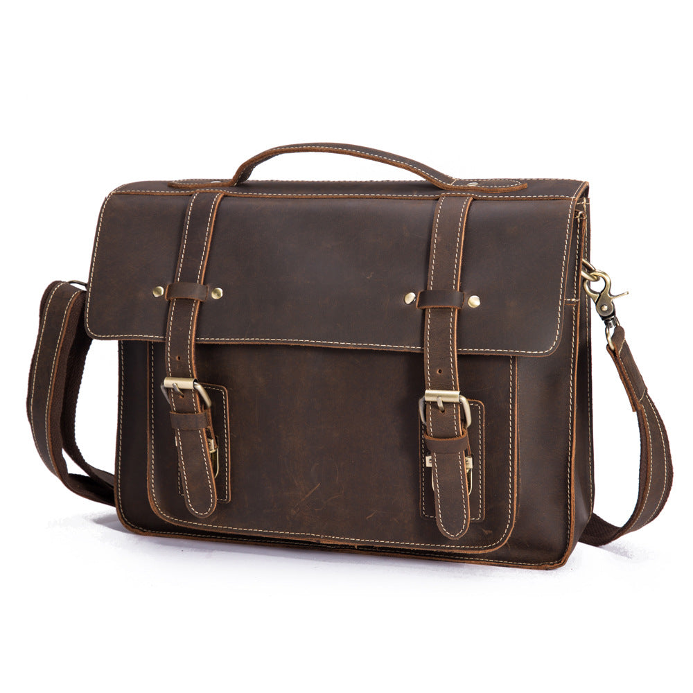 Men's Handbag made with High-Quality Crazy Horse Leather