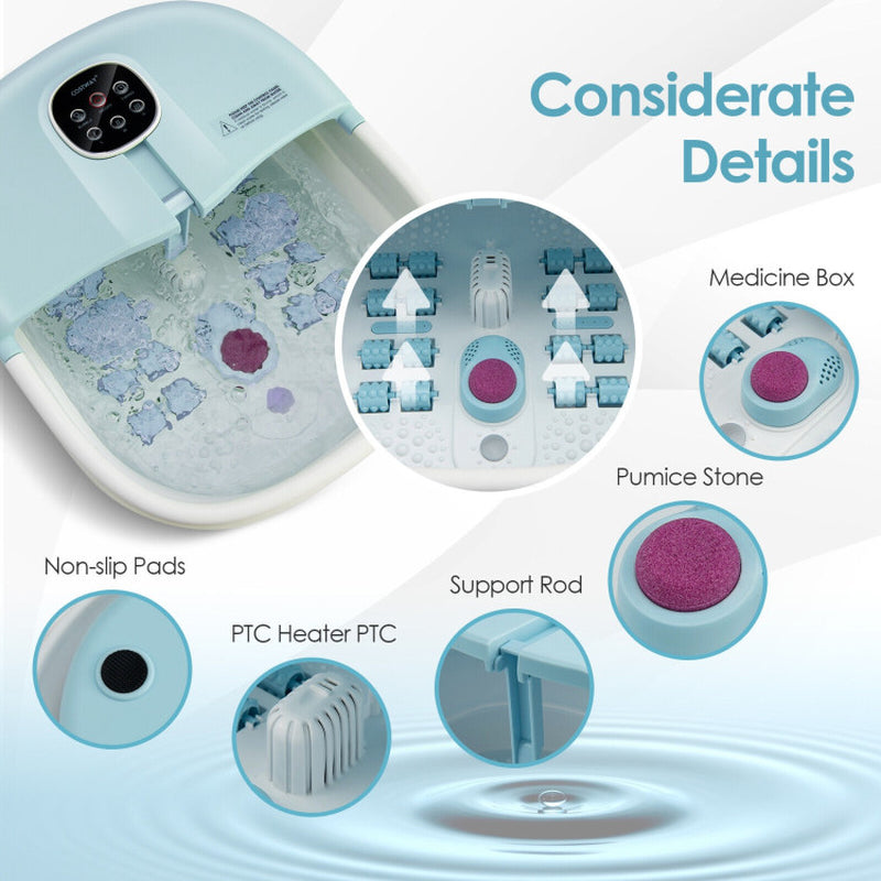 Compact Foldable Foot Spa Basin with Adjustable Heat, Bubble Massage, and Timer
