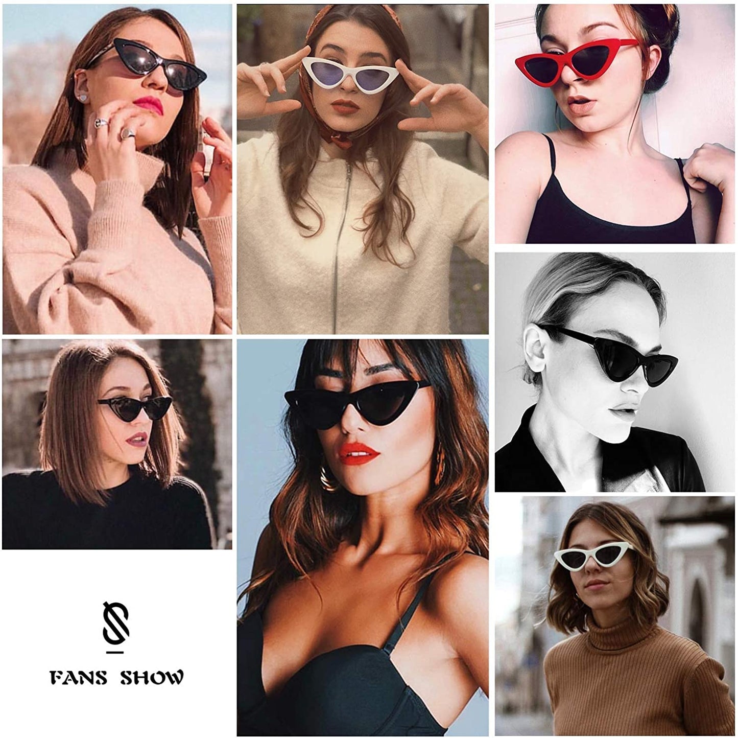 Retro Vintage Narrow Cat Eye Sunglasses for Women Clout Goggles Plastic Frame Cardi SJ2044