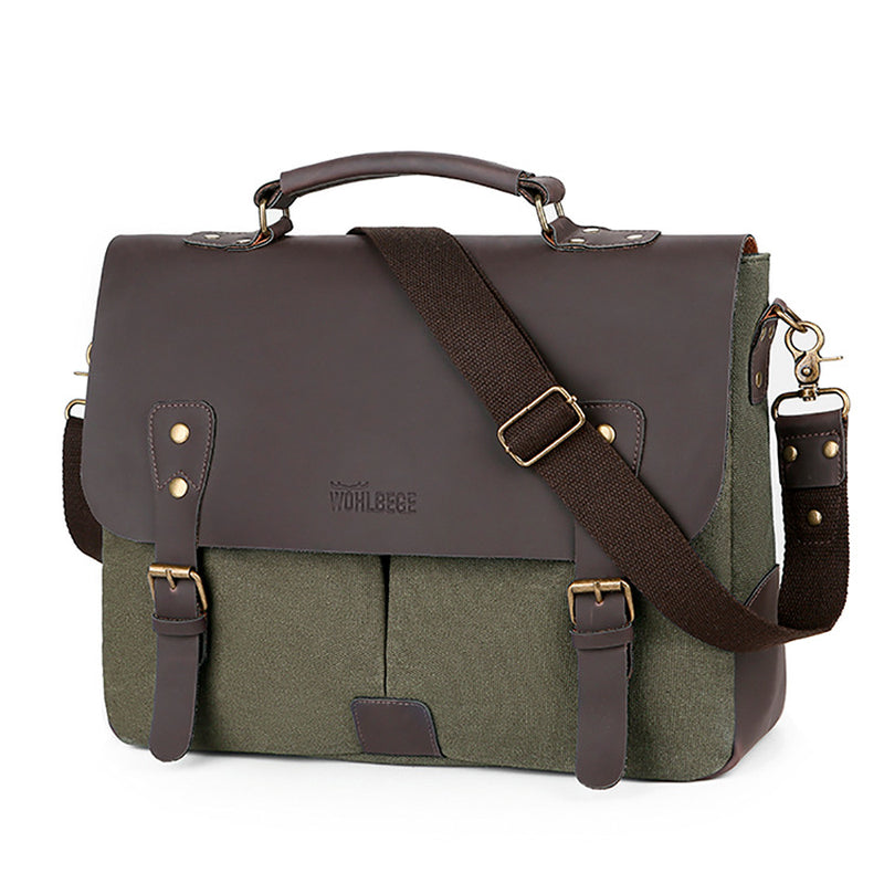 Vintage-Inspired Computer Briefcase Handbag with Diagonal Shoulder Strap and Lid