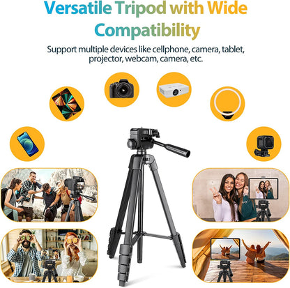 Professional 64" Extendable Phone and Camera Tripod Stand with Wireless Remote, Phone Holder, and Aluminum Construction for Video Recording, Selfies, Live Streaming, and Vlogging