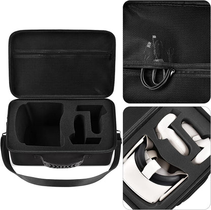 Durable Travel Case for Oculus Quest 2 VR Gaming Headset and Controllers, with Silicone Face Cover, Lens Protector, and Storage Bag 