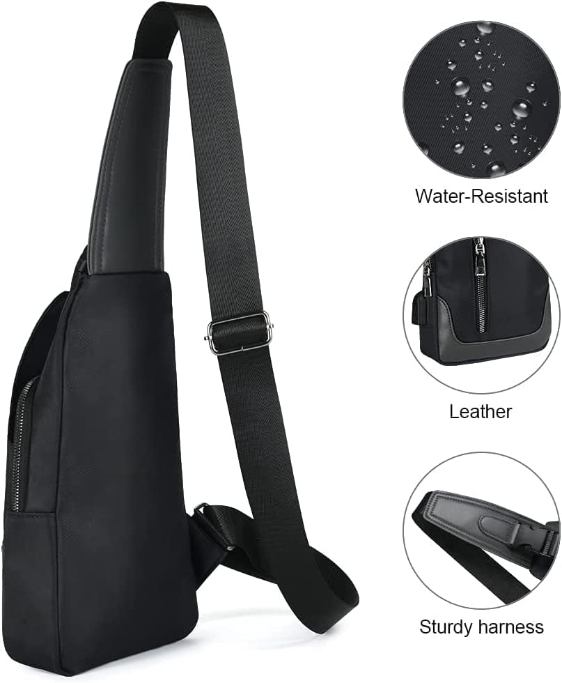 Black Sling Backpack with USB Charging Port, Crossbody Chest Bag for Men, Ideal for Hiking, Cycling, Travel