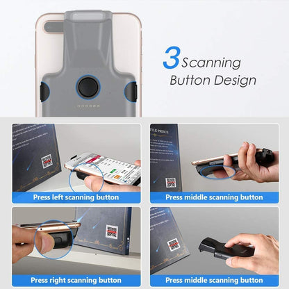 Bluetooth QR Code Scanner for Android and iPhone, Portable Wireless Barcode Reader for Inventory with Back Clip, Supports 1D, 2D, UPC, ISBN, PDF417, and Data Matrix Codes