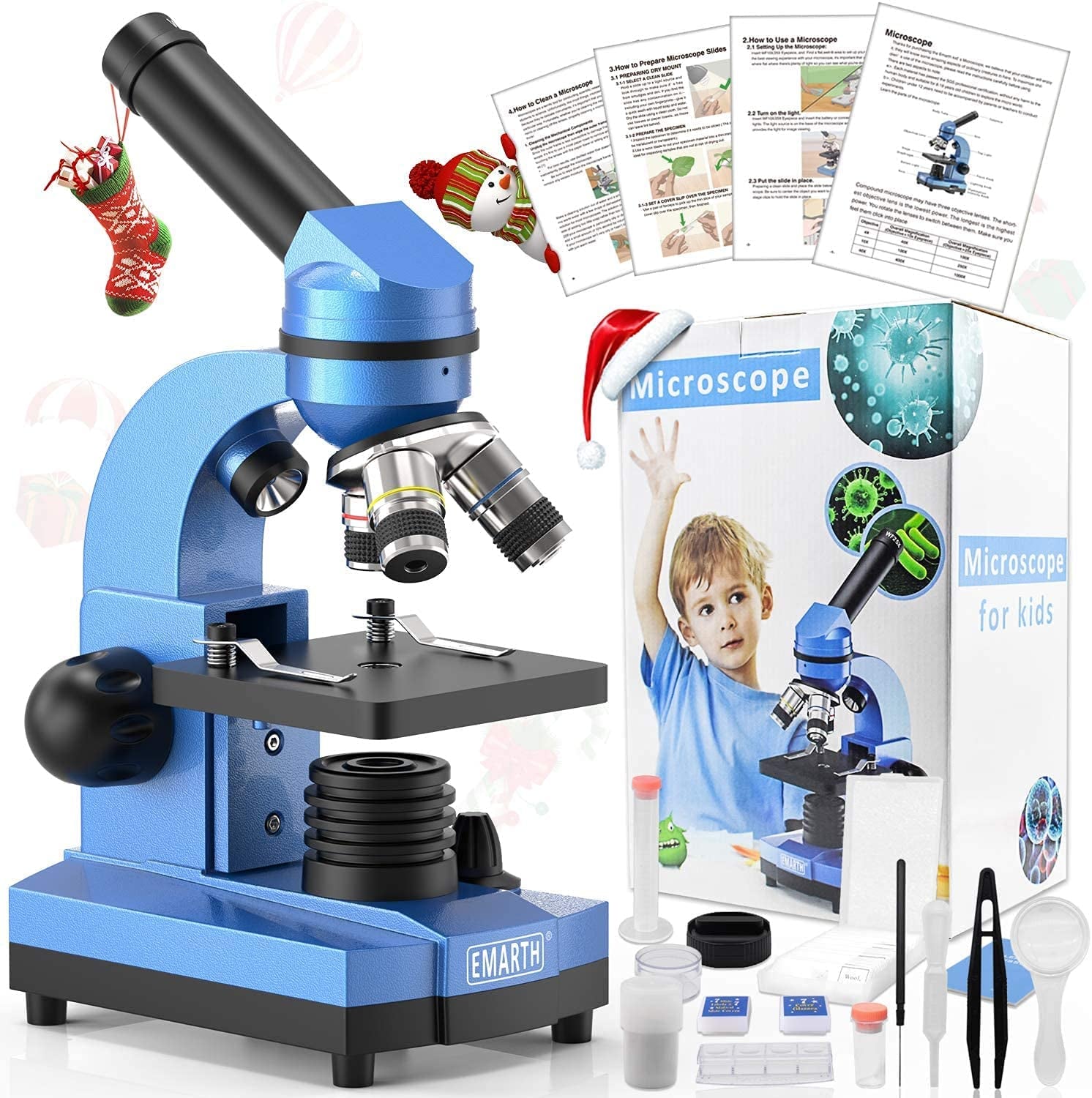 Educational Compound Microscope with 40X-1000X Magnification for Kids, Beginners, and Students - Includes 52 Piece Educational Kit