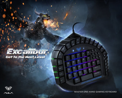 Ergonomic One-Handed Mechanical Gaming Keyboard with Blue Switches, Customizable RGB Backlit Effects, Programmable Macro Keys, and Detachable Wrist Rest