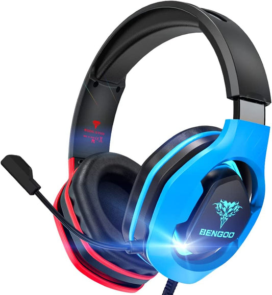 Professional Gaming Headset with Noise Cancelling Mic, Bicolor LED Light, and Comfortable Memory Earmuffs for PS4, Xbox One, PC Controller, Gamecube, and Super Nintendo