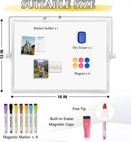 Dry Erase Magnetic White Board, 16" X 12" Double-Sided Desktop Whiteboard with Stand, Portable Small Whiteboard Set for Drawing, Office, Home, School