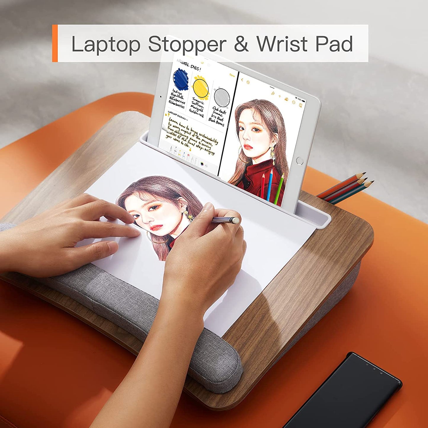 Lap Laptop Desk - Portable Lap Desk with Pillow Cushion, Fits up to 15.6 Inch Laptop, with Anti-Slip Strip & Storage Function for Home Office Students Use as Computer Laptop Stand, Book Tablet
