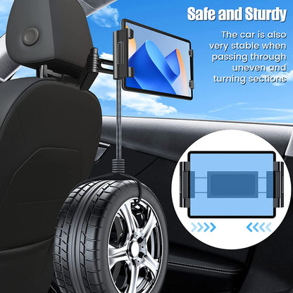 Car Tablet Holder - Universal Back Seat Mount for 5.5-11 Inch Screens - 360° Rotating Headrest Tablet Holder - Road Trip Essentials for Kids - Black
