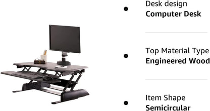 Fully Assembled Two-Tier Height Adjustable Standing Desk Converter with Monitor & Accessories Space, 36" Wide, for Home Office - Black