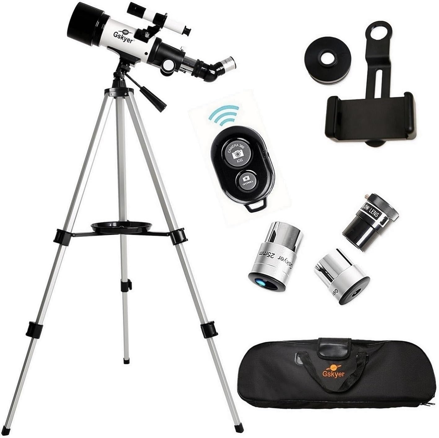 70mm Aperture 400mm AZ Mount Astronomical Refracting Telescope  for Kids and Beginners, Includes Carry Bag, Phone Adapter, and Wireless Remote 