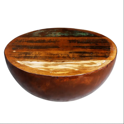 Contemporary Bowl-Shaped Coffee Table with Steel Base and Solid Reclaimed Wood Accent - A Distinctive Addition to Any Space