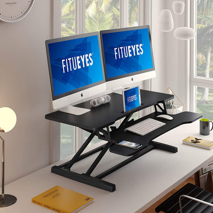 36" Wide Height Adjustable Standing Desk - Sit to Stand Converter with Dual Monitor Riser - Black