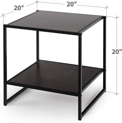  20 Inch Side Table with Black Frame, Easy Assembly, Rich Espresso Wood Grain Finish