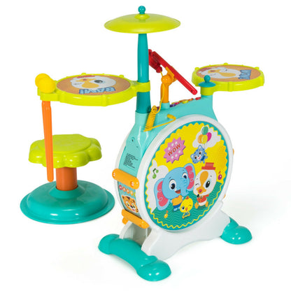 3-Piece Electric Children's Drum Set with Microphone, Stool, and Pedal