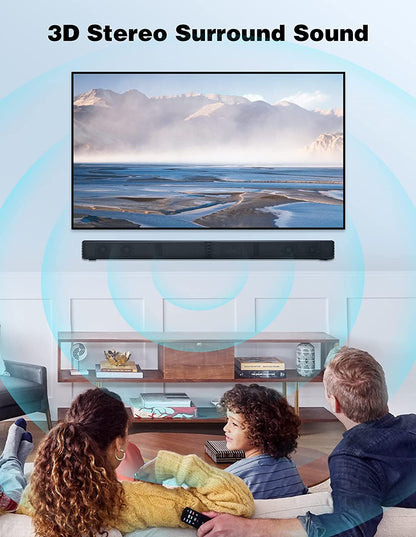 "32-Inch Bluetooth 5.0 TV Speaker: 2-in-1 Separable Sound Bars with Surround Sound System, Dual Subwoofer, Adjustable Bass, and Included Remote Control"
