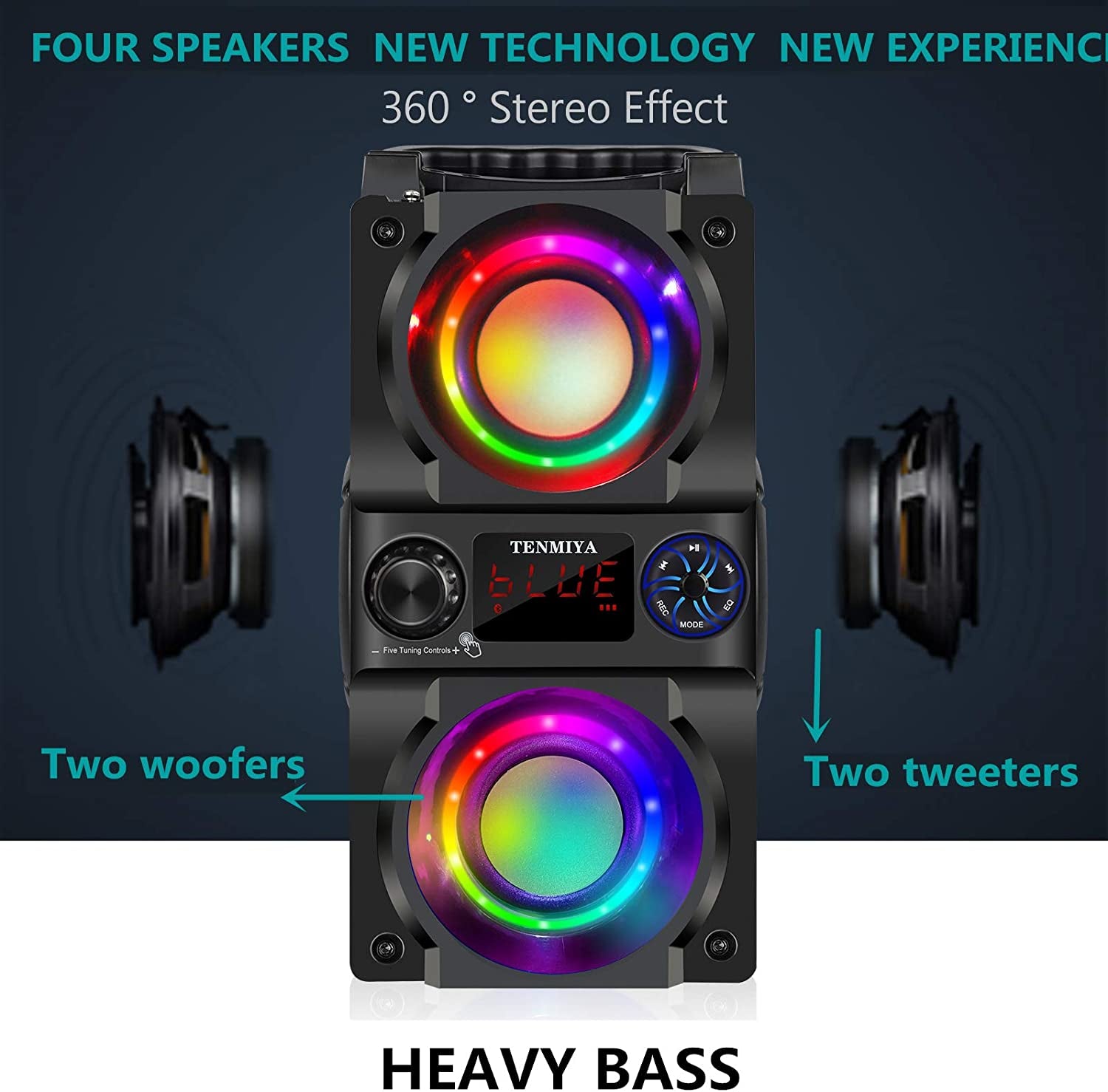 High-Quality Portable Bluetooth Speaker with Colorful Lights, Powerful Subwoofer, FM Radio, MP3 Player, Bluetooth 5.0, and Loud Stereo Sound for Home, Outdoor, Party, and Camping