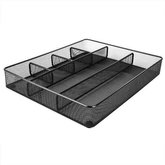 Desk Drawer Organizer for Office and Home, Metal Mesh, 6 Compartments, Black