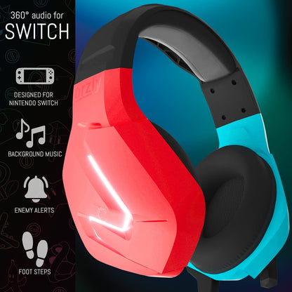 Professional Gaming Headset with Mic - Compatible with Nintendo Switch OLED and Lite Joycon - LED Light, Microphone, and Remote Included