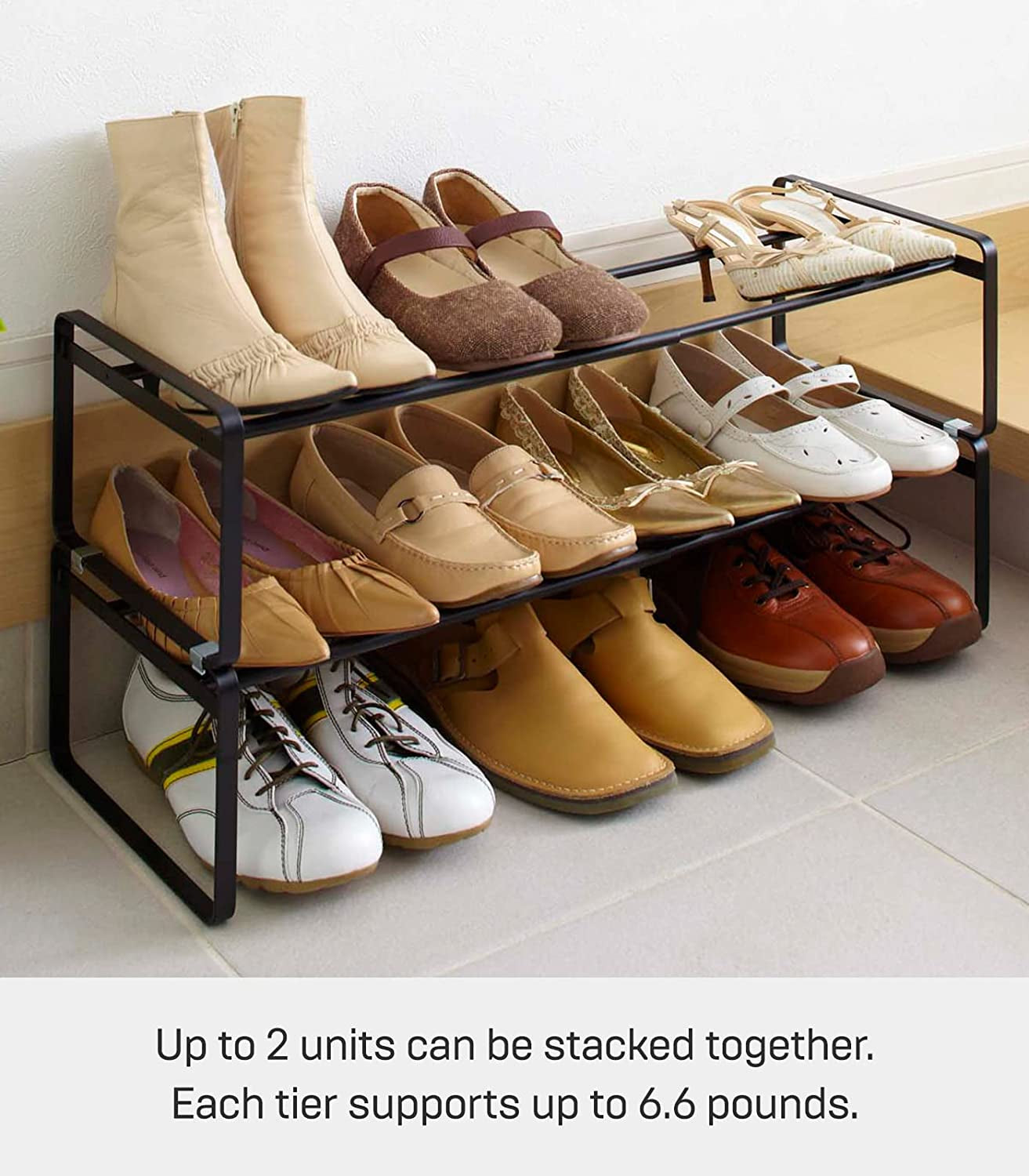 Space-Saving Storage Solution: Adjustable Shoe Rack in Black, One Size