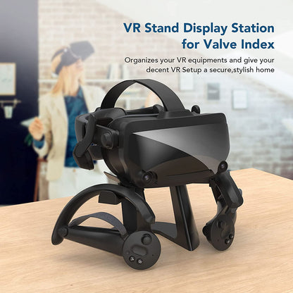 Universal VR Stand for Quest 2, Rift, Rift S, GO, HTC Vive, Vive Pro, Valve Index, and Quest VR Headset with Touch Controllers (Black)"