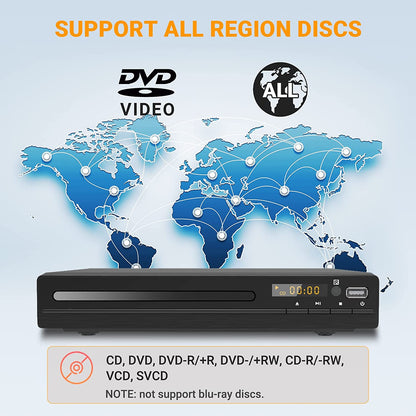 High Definition DVD Player with HDMI & 1080P Upscaling, USB Input, HDMI/RCA Output, All Region Playback, Breakpoint Memory, PAL/NTSC, Home CD Player