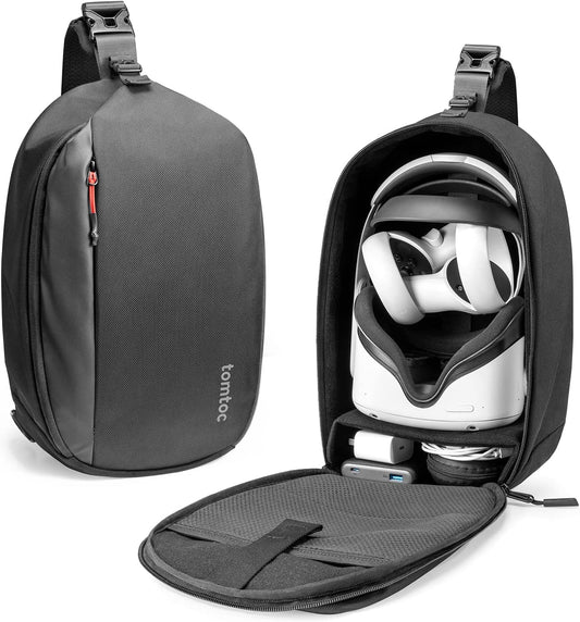 Lightweight Travel Shoulder Sling Backpack Bag with Pouches Compatible with Oculus Quest 2/Quest Pro VR Gaming Headset and Touch Controllers