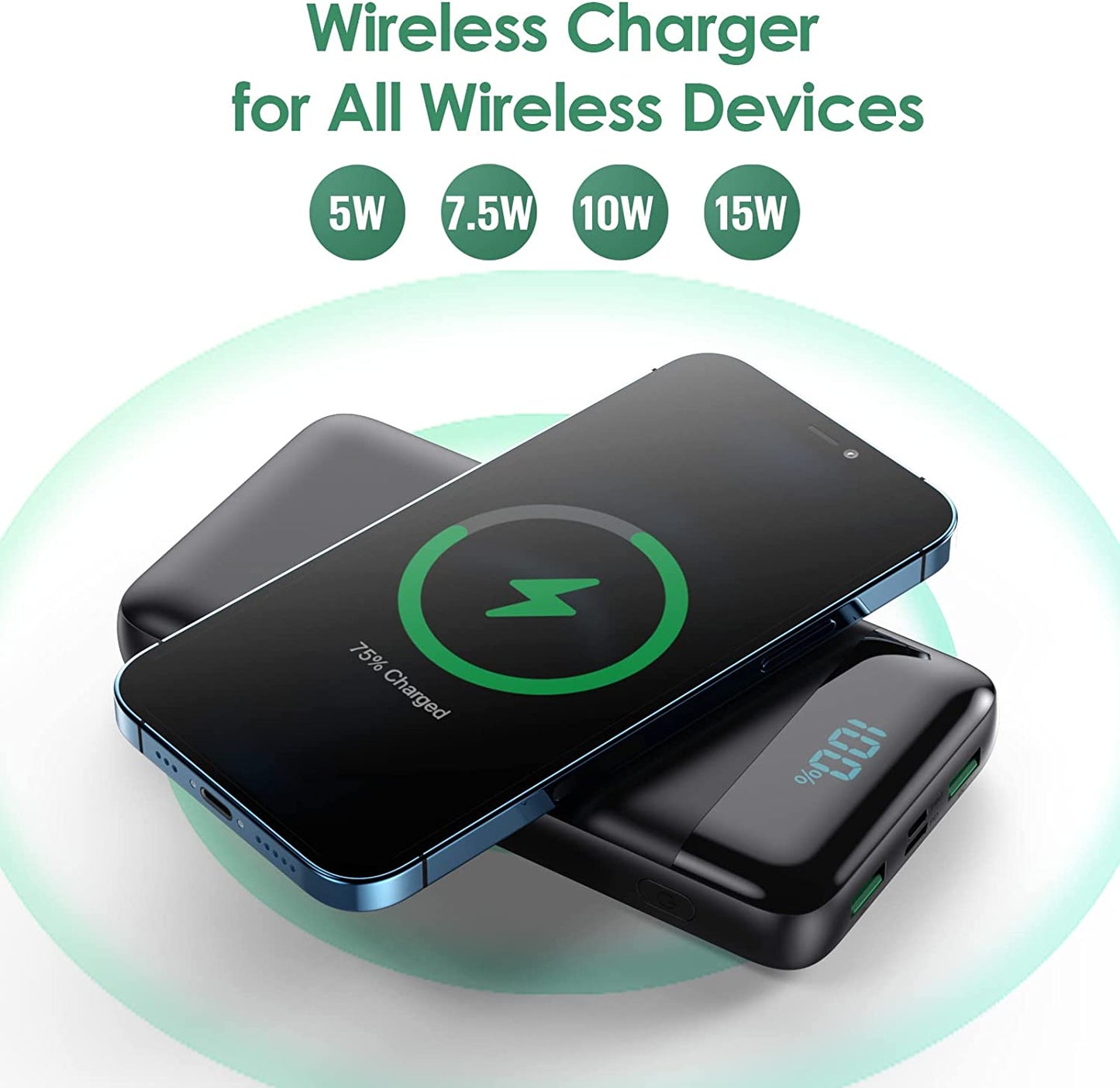 30,800mAh Wireless Portable Charger with 15W Wireless Charging, 25W PD QC4.0 Fast Charging, Smart LED Display, USB-C Power Bank, 4 Output & 2 Input for Smartphones