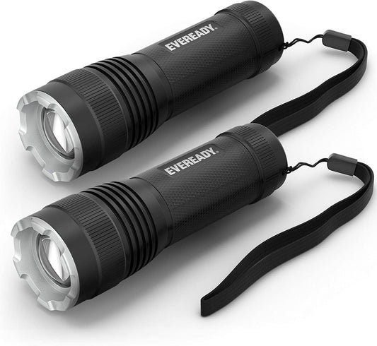 High-Performance EVEREADY LED Tactical Flashlight, Water Resistant with Multiple Light Modes, Zoom Functionality, Durable Metal Body with Lanyard 
