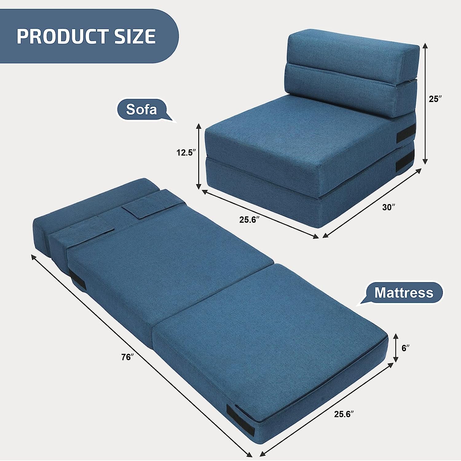 Convertible Folding Sofa Bed, Floor Couch & Sleeping Mattress, Suitable for Kids, Foldable Memory Foam Sleeper for Home t - Navy Blue