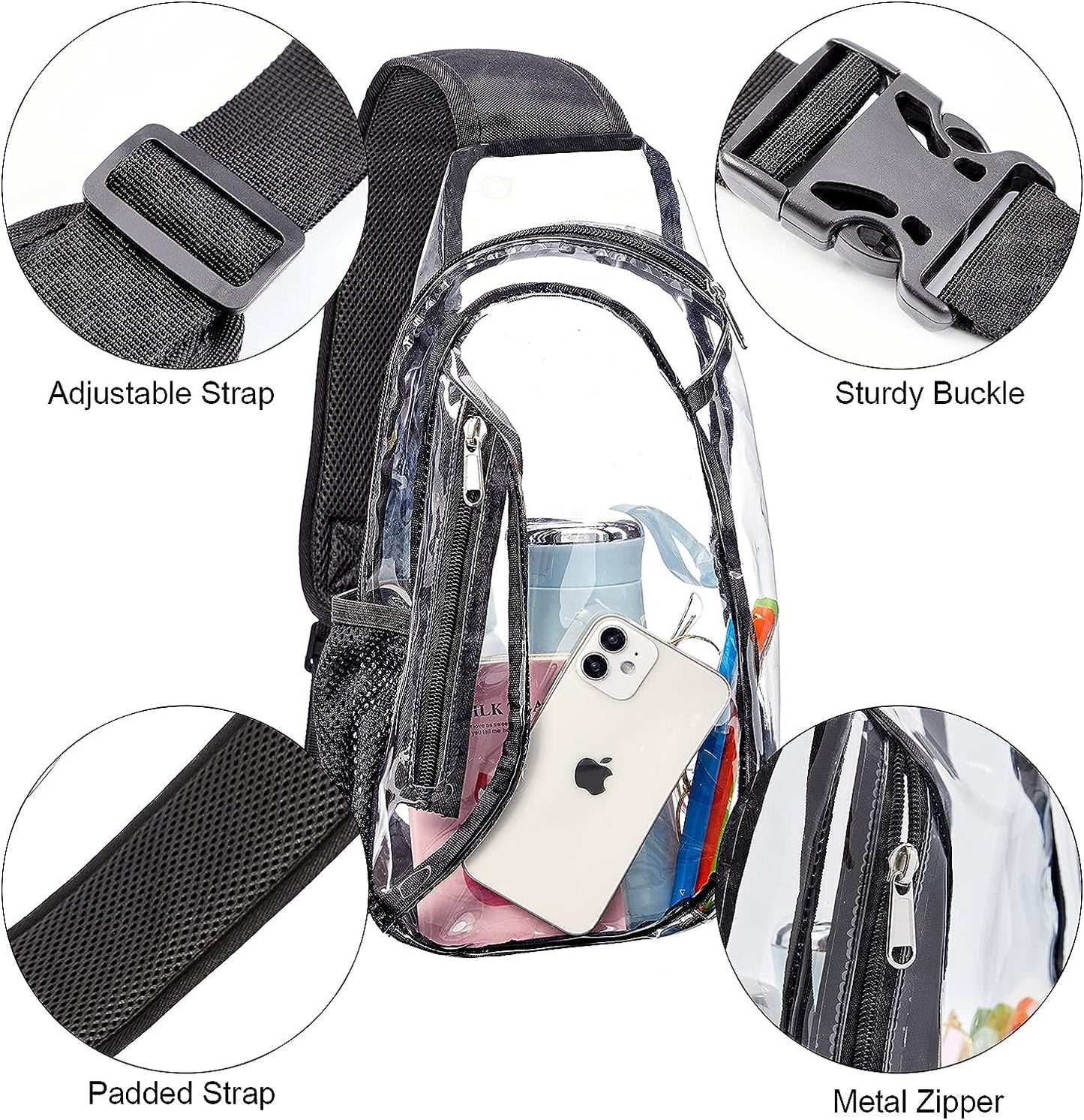 Clear Sling Bag, Stadium Approved PVC Crossbody Backpack, Clear Casual Chest Daypack for Hiking, Stadium or Concerts