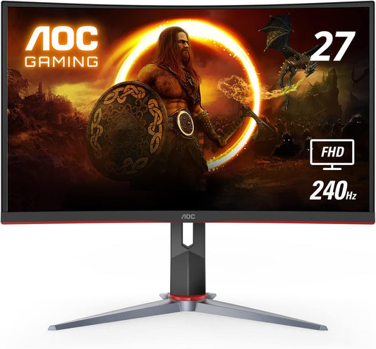  Curved Frameless Gaming Monitor - Ultra-Fast, FHD 1080P, 0.5Ms 240Hz, Freesync, HDMI/DP/VGA, Height Adjustable - 3-Year Zero Dead Pixel Guarantee - Black (Xbox, PS5, Switch)