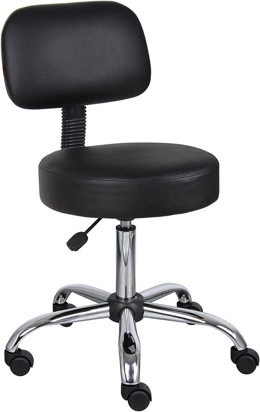  Medical Spa Stool with Back in Vinyl, Black