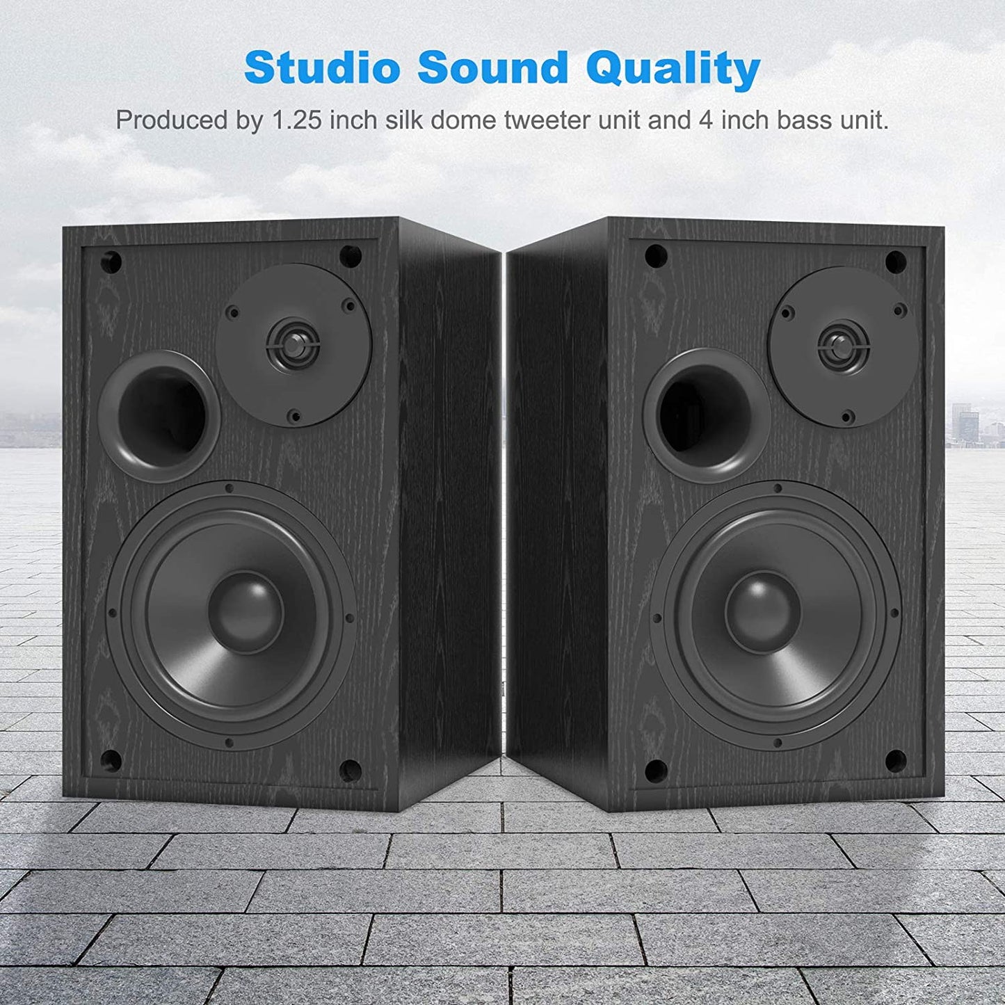 High-Quality 50W Powered Bookshelf Speakers with Bluetooth 5.0, Bass Adjustable, Ideal for TV, Computer, Phone, Record Player, and Home Studio Use