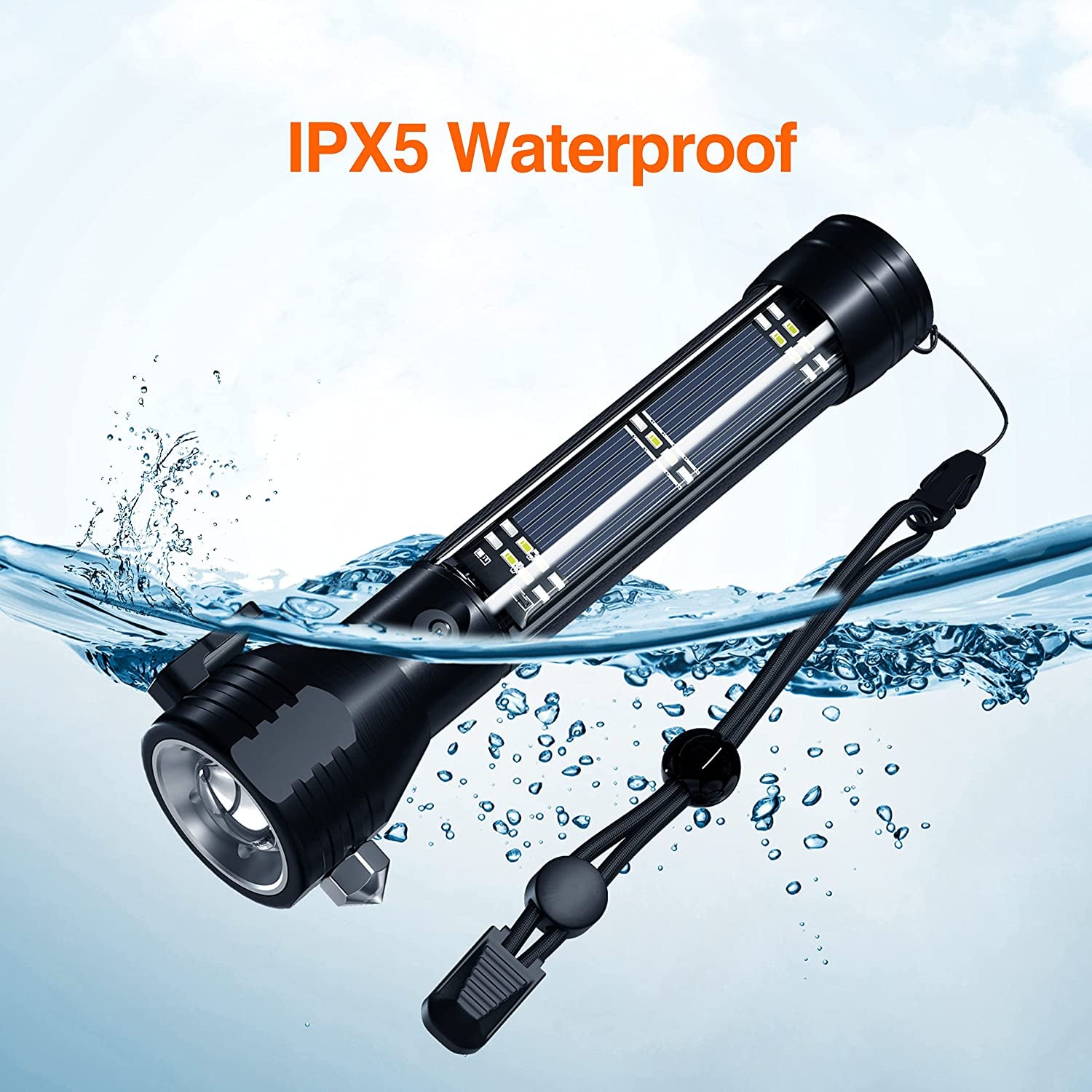 Solar Powered LED Flashlight with High Lumens, Ultra Brightness, 5 Modes and USB Rechargeability for Outdoor, Camping, and Hiking