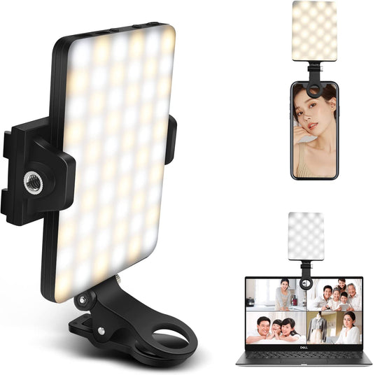 Portable Cell Phone Fill Light - Clip-On Video Light with 2000mAh Rechargeable Battery, 10-Level Brightness Adjustment, High CRI 95+, and 3 Dimmable Light Modes - Ideal for Video Conferencing