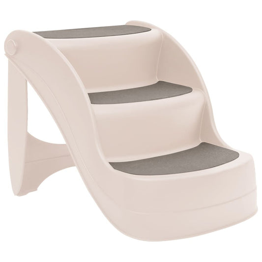 Cream Folding 3-Step Dog Stairs - Durable Plastic, 19.7"X15"X15"